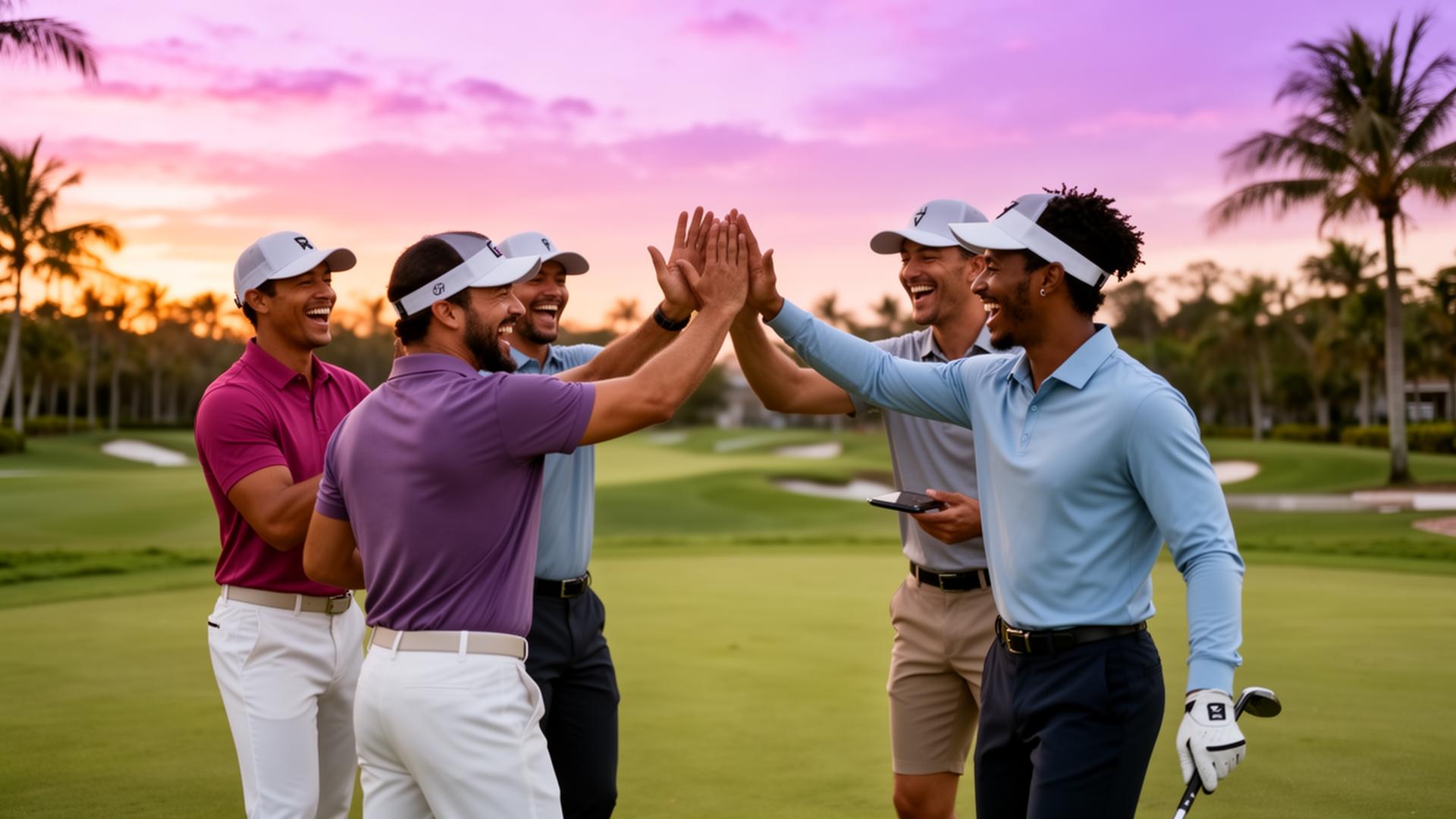 Friends celebrating on the green